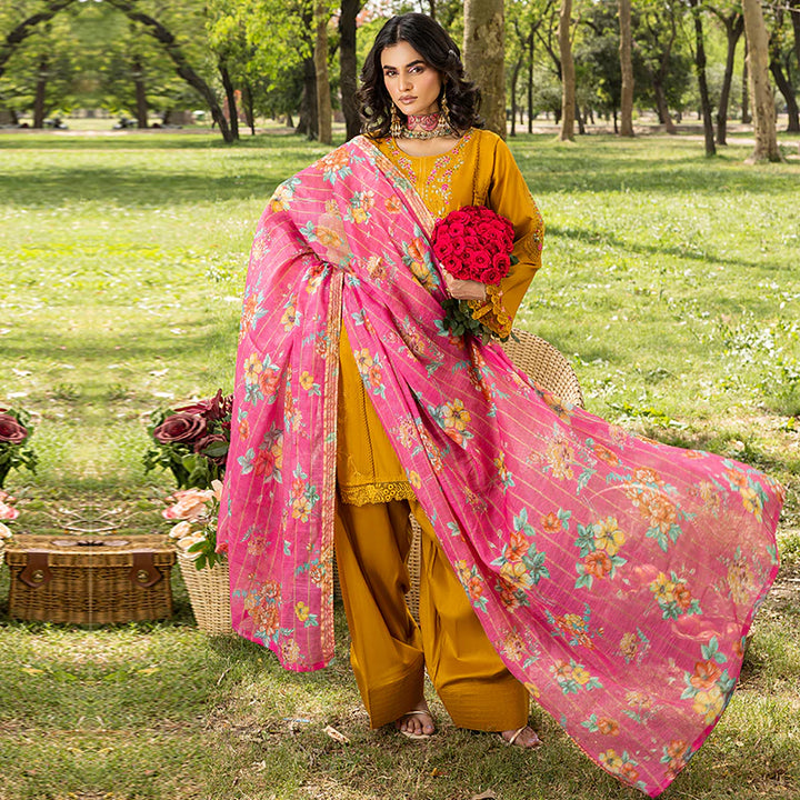 Zahra Rubab Farshi Shalwar  3-Piece Ready to Wear Blossom Collection - Gold ZR-2521