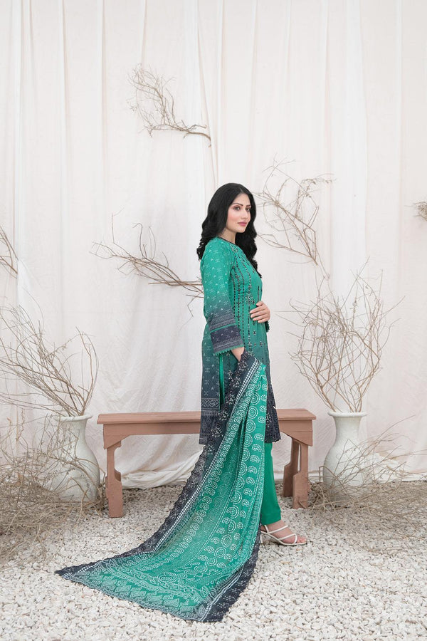 TAWAKKAL FABRICS Tahnia 3-Piece Stitched SEA GREEN D-3165