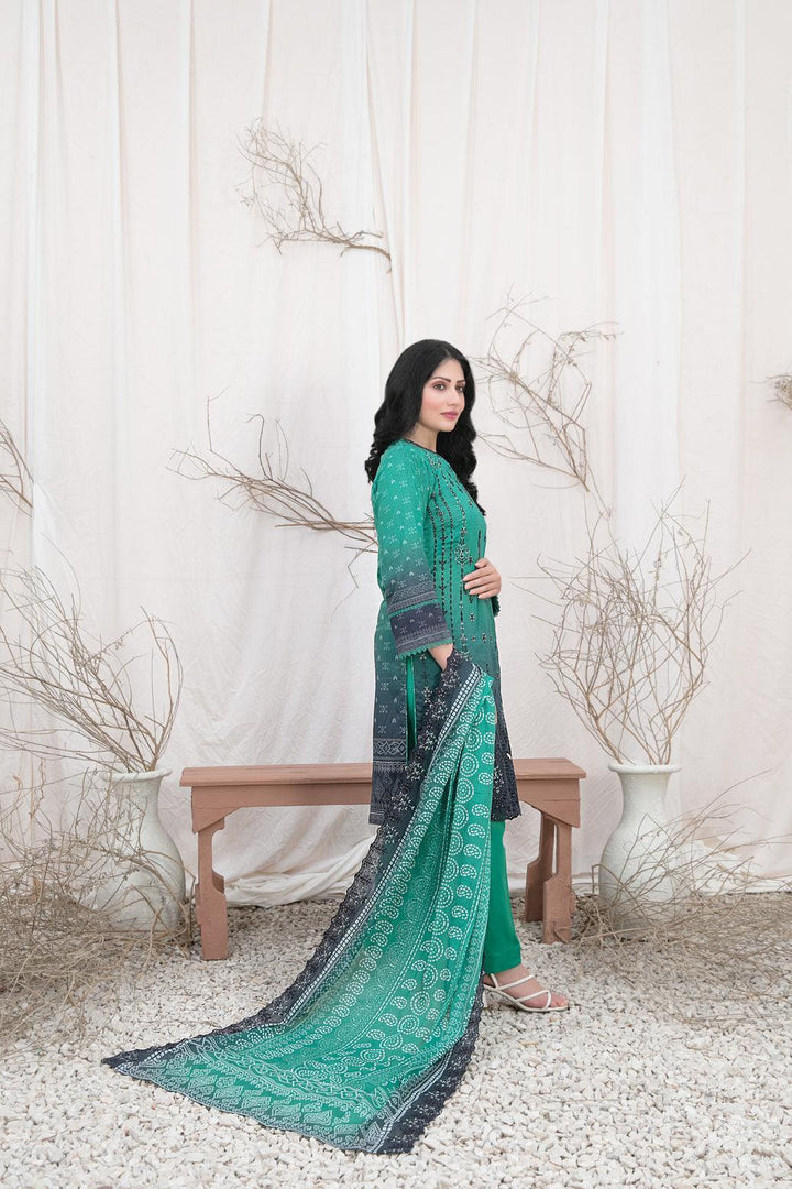 TAWAKKAL FABRICS Tahnia 3-Piece Stitched SEA GREEN D-3165