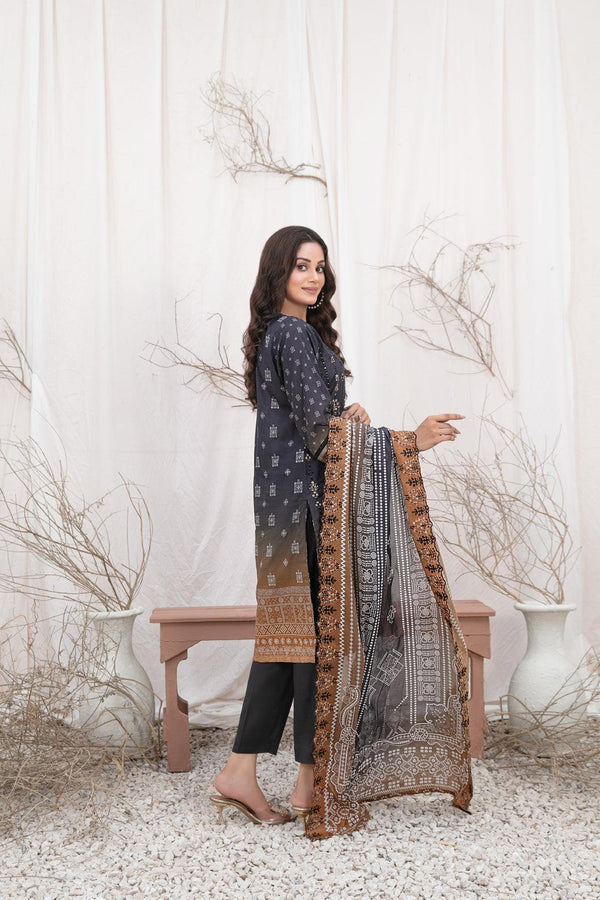 TAWAKKAL FABRICS Tahnia 3-Piece Stitched BROWN D-3168