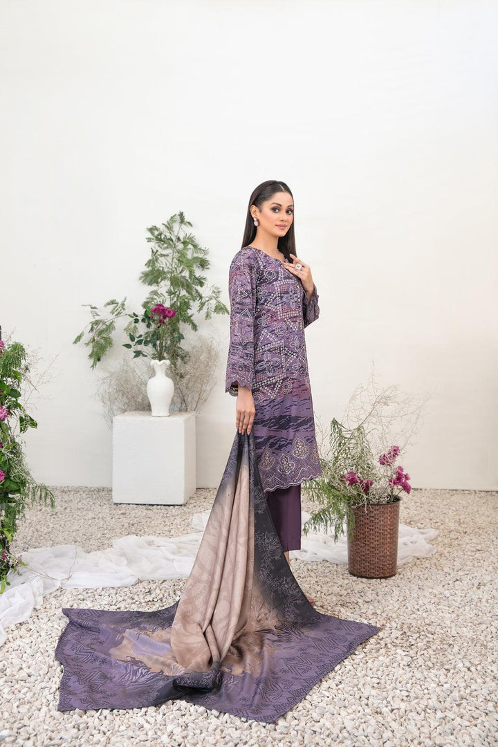 Tawakkal Fabrics 3-Piece Stitched Purple D-3703