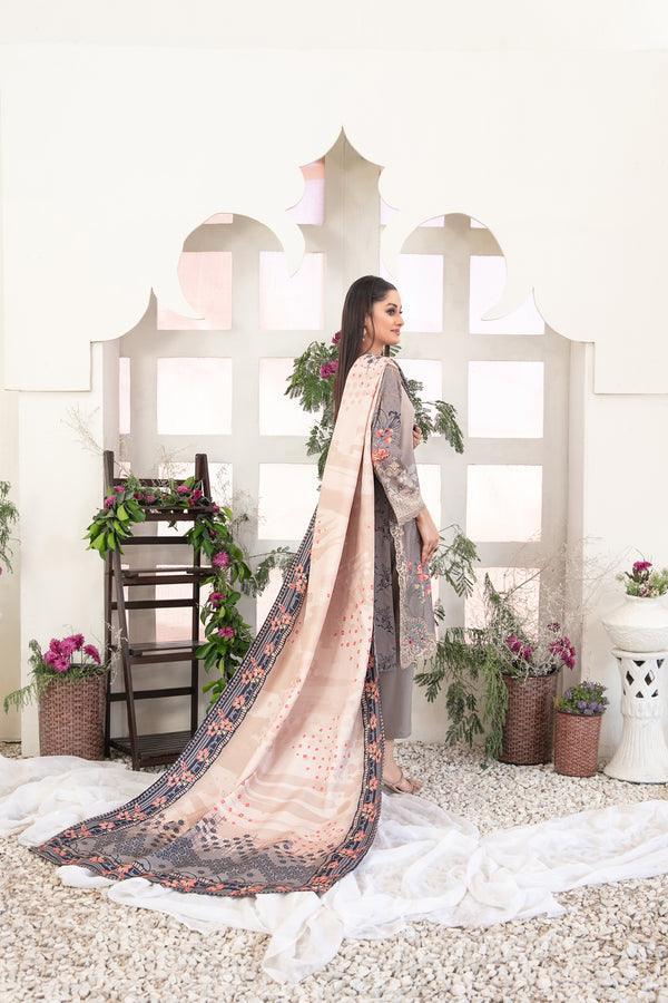 Tawakkal Fabrics 3-Piece Stitched Grey D-3700