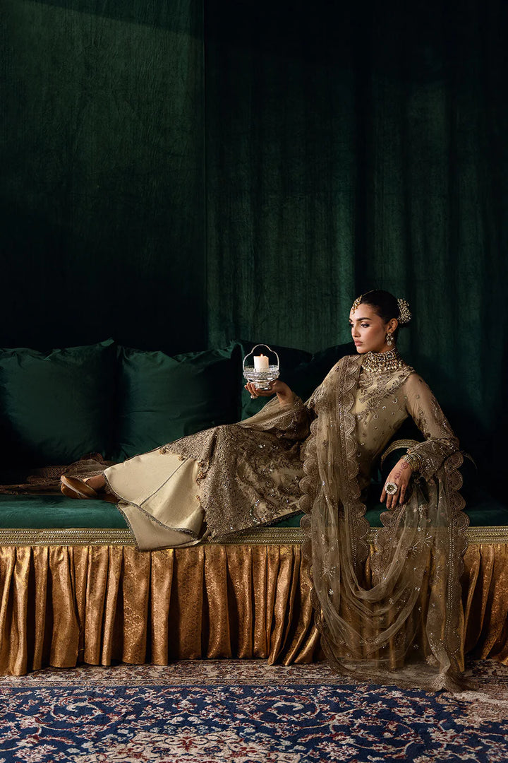 RAMSHA 3-PIECE READY TO WEAR DASTAK LUXURY CHIFFON COLLECTION Q-207 gold