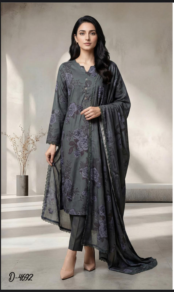 3 Piece Ready-to-Wear Winter Stitched Collection By Tawakkal Fabrics D-4692