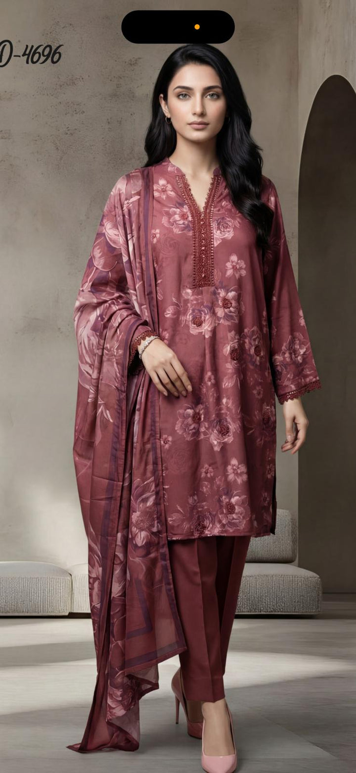 3 Piece Ready-to-Wear Winter Stitched Collection By Tawakkal Fabrics D-4696