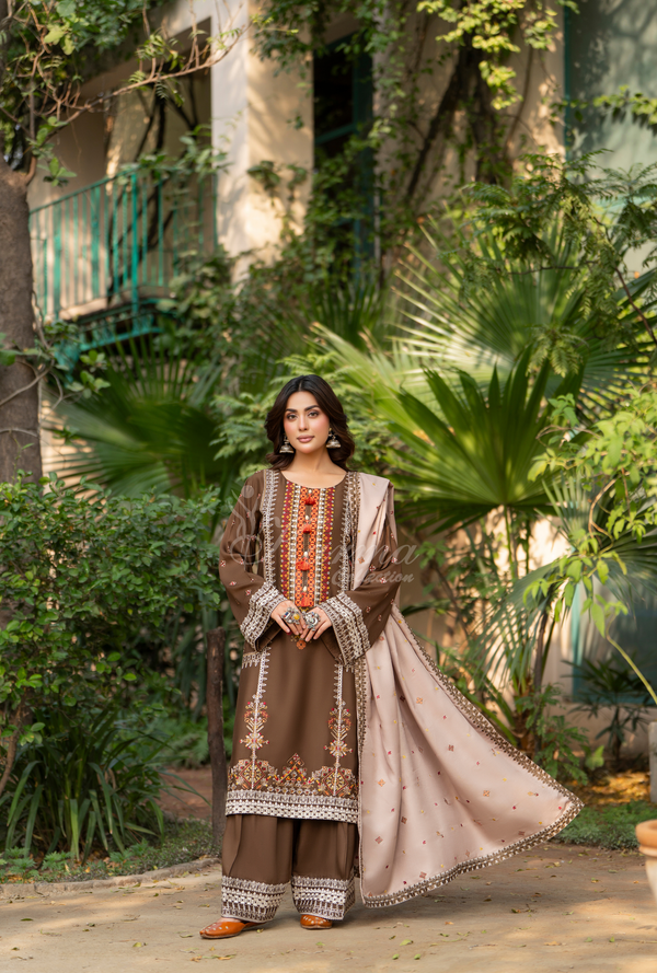 Karma Luxury Winter Collection – 3-Piece Ready-to-Wear (NUDE BROWN) -1522