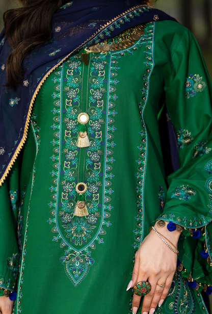 Karma Luxury COTTON Collection –3Piece Ready-to-Wear DARK green  KC-1548