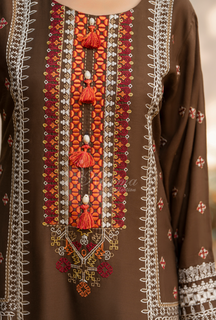 Karma Luxury Winter Collection – 3-Piece Ready-to-Wear (NUDE BROWN) -1522