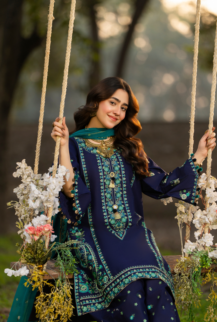 Karma Luxury COTTON Collection –3Piece Ready-to-Wear DARk blue  KC-1548A