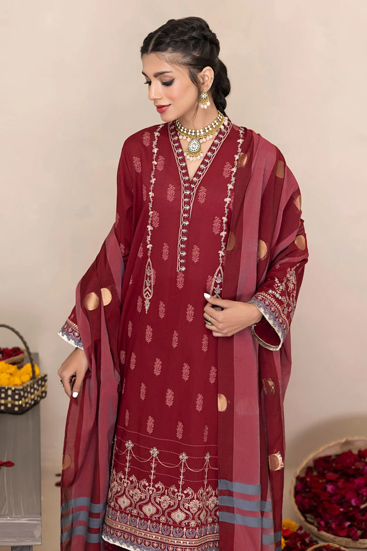 Lakhany 03 Piece Unstitched Printed Embroidered Lawn Suit - LG-EA-0436