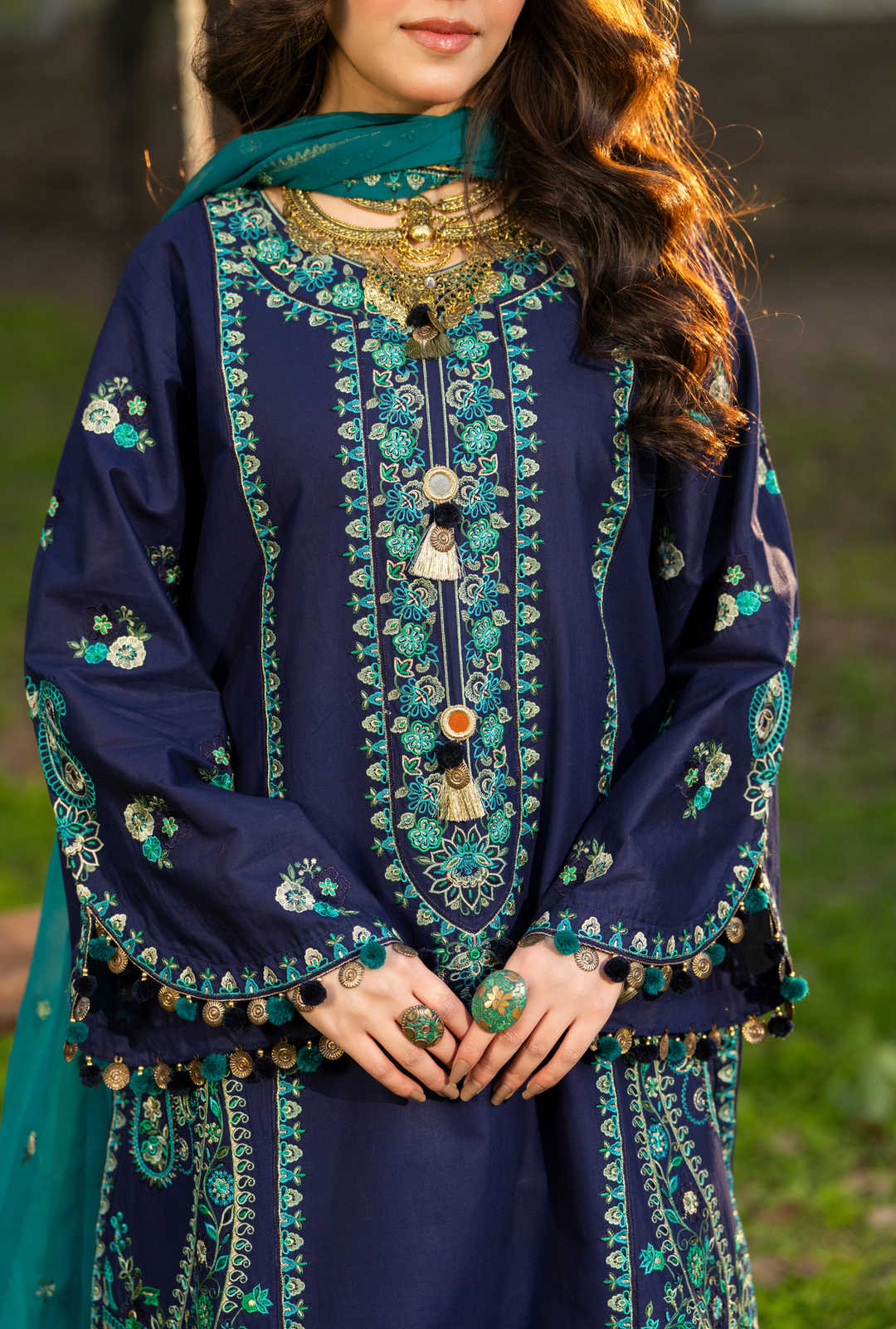 Karma Luxury COTTON Collection –3Piece Ready-to-Wear DARk blue  KC-1548A