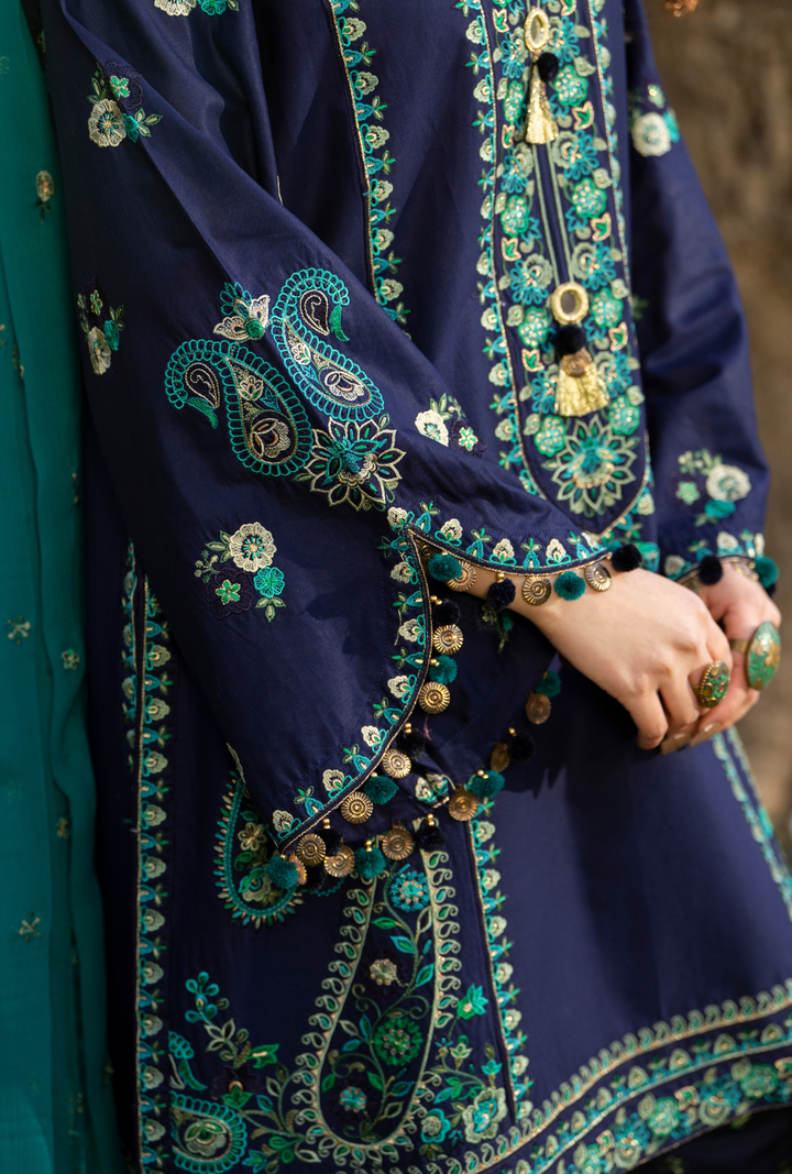 Karma Luxury COTTON Collection –3Piece Ready-to-Wear DARk blue  KC-1548A