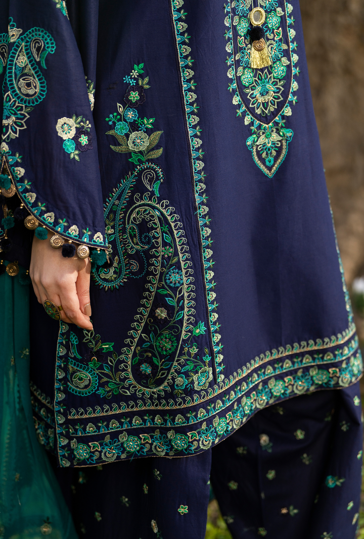 Karma Luxury COTTON Collection –3Piece Ready-to-Wear DARk blue  KC-1548A