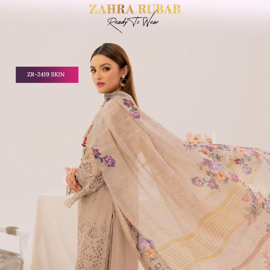 ZAHRA RUBAB 3 PIECE READYMADE CHIKAN KAARI ZR-2419 - Skin