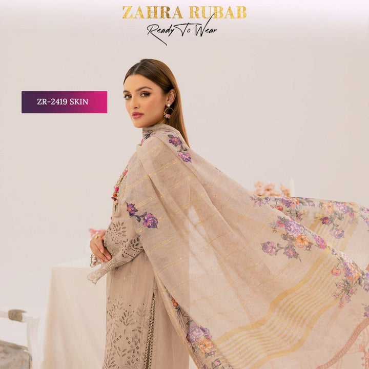ZAHRA RUBAB 3 PIECE READYMADE CHIKAN KAARI ZR-2419 - Skin