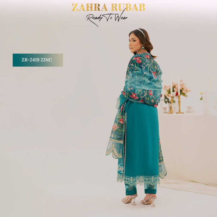 ZAHRA RUBAB 3 PIECE READYMADE CHIKAN KAARI ZR-2419 - Zinc