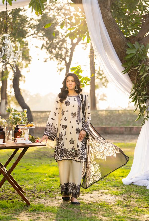 Karma Luxury COTTON Collection –3Piece Ready-to-Wear MONOCHROME  KC-1541a
