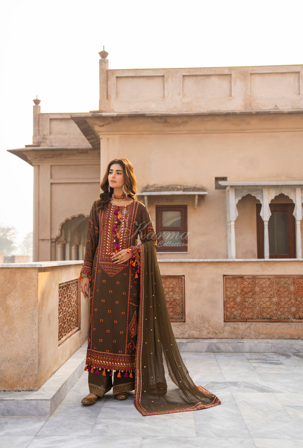 Karma Georgette Chiffon Festive Luxury Collection – 3-Piece Ready-to-Wear F-495A
