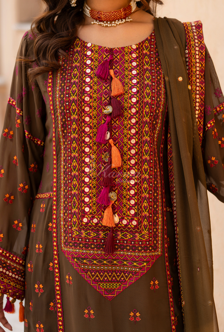 Karma Georgette Chiffon Festive Luxury Collection – 3-Piece Ready-to-Wear F-495A