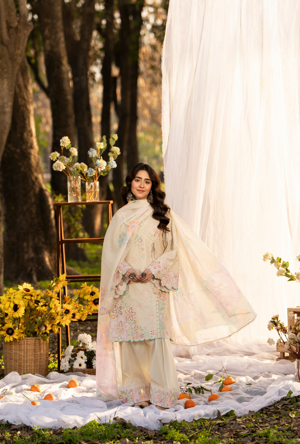 Karma Luxury COTTON Collection –3Piece Ready-to-Wear beige  KC-1545a