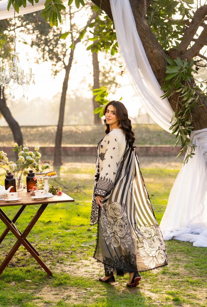 Karma Luxury COTTON Collection –3Piece Ready-to-Wear MONOCHROME  KC-1541a