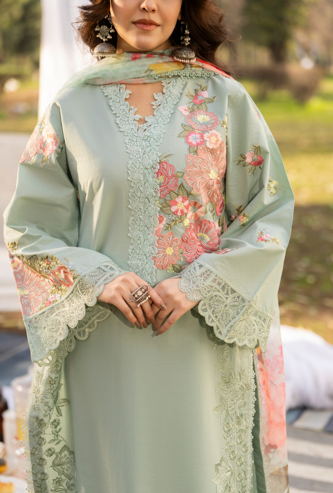 Karma Luxury COTTON Collection –3Piece Ready-to-Wear mint green  KC-1542