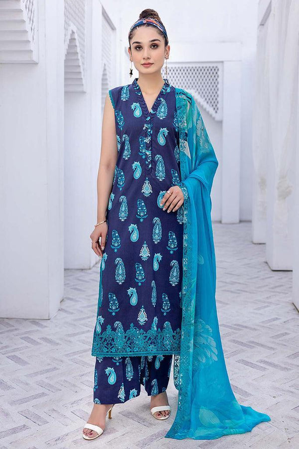 Charizma 3-Pc stitched Printed Embroidered Lawn Suit With Embroidered Chiffon Dupatta CRB23-13