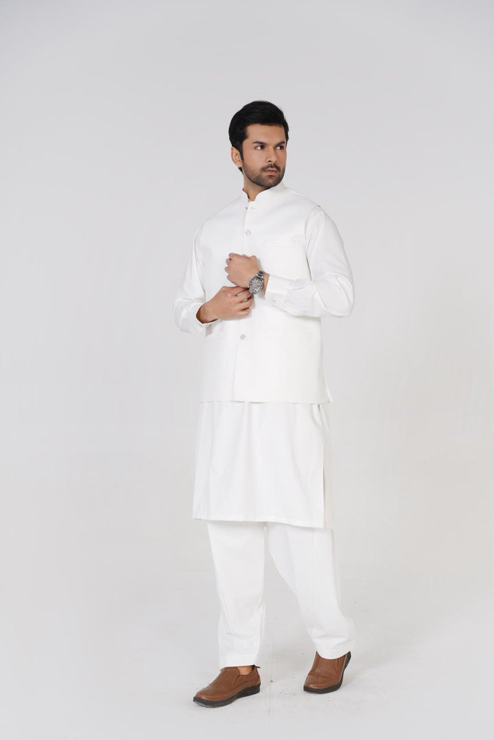 AL-QAISAR MEN'S WAISTCOAT WITH White SHALWAR KAMEEZ AQ-001