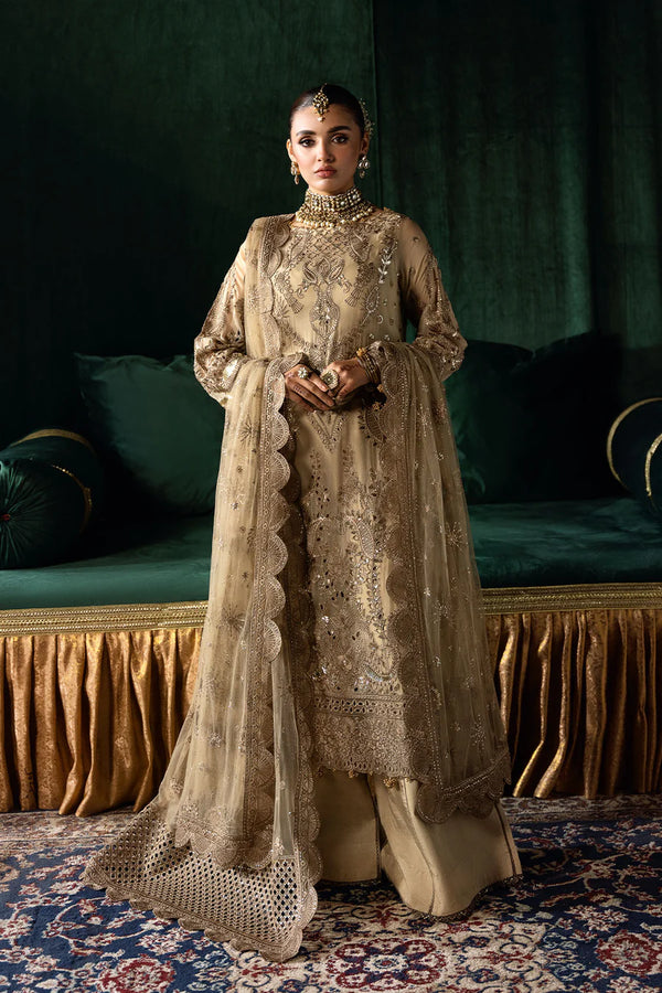 RAMSHA 3-PIECE READY TO WEAR DASTAK LUXURY CHIFFON COLLECTION Q-207 gold
