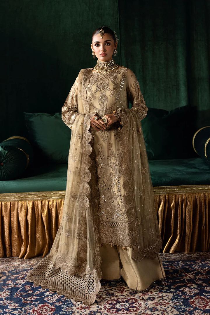RAMSHA 3-PIECE READY TO WEAR DASTAK LUXURY CHIFFON COLLECTION Q-207 gold