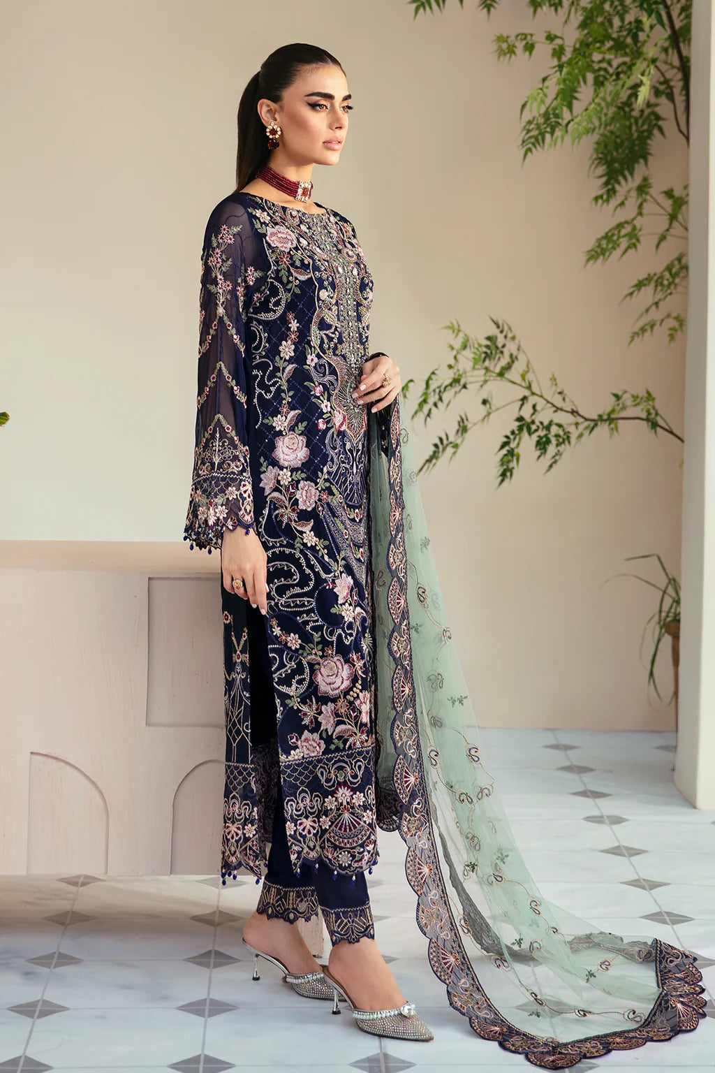 Ramsha 3-Piece Ready to Wear Chiffon Dastoor Collection - P-110 Blue
