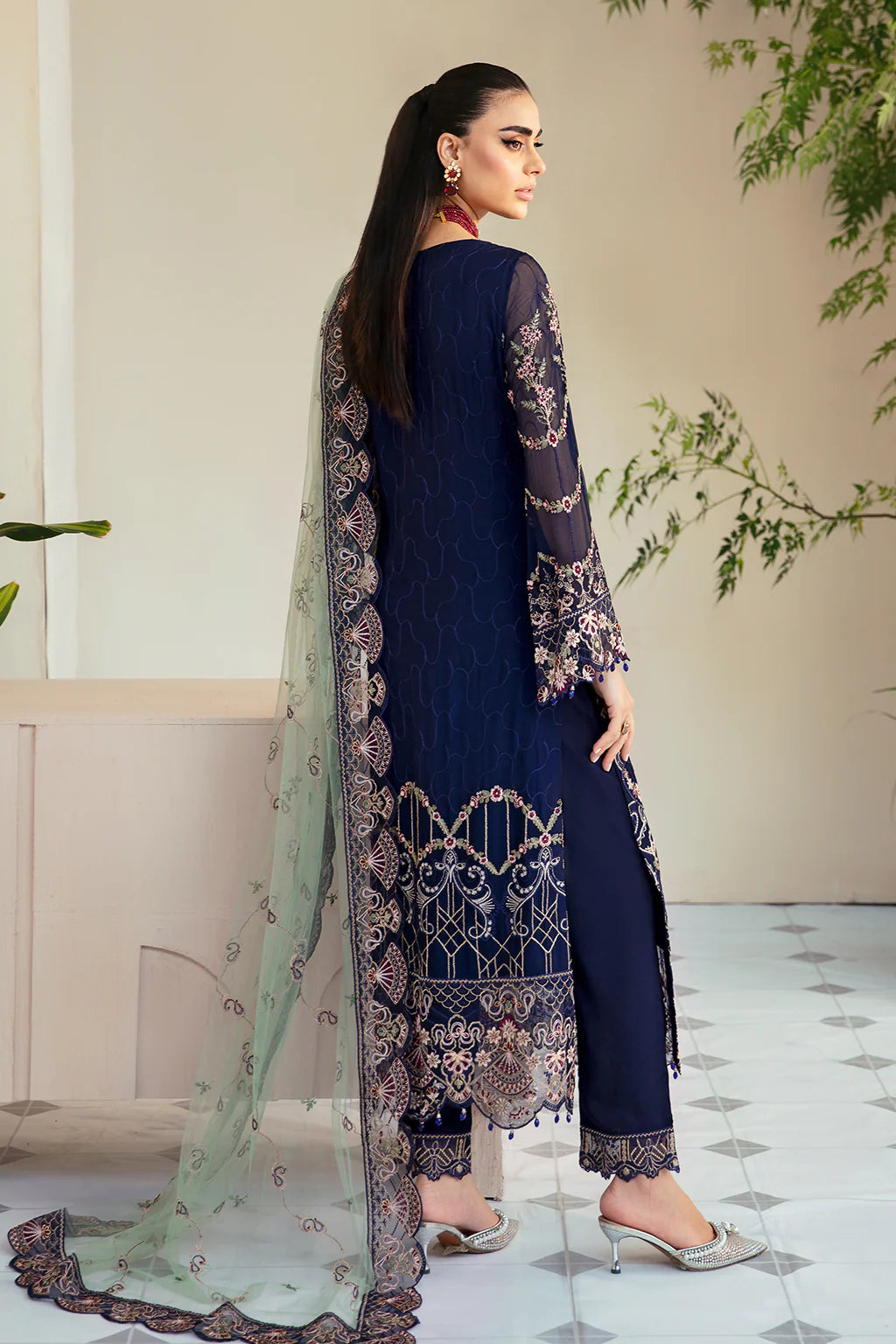 Ramsha 3-Piece Ready to Wear Chiffon Dastoor Collection - P-110 Blue