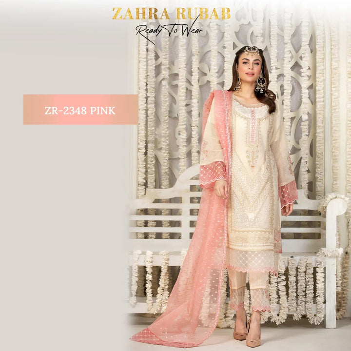 ZAHRA RUBAB 3 PIECE READYMADE PINK ZR-2348
