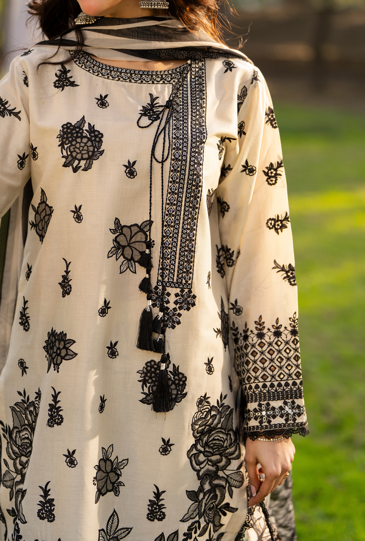 Karma Luxury COTTON Collection –3Piece Ready-to-Wear MONOCHROME  KC-1541a