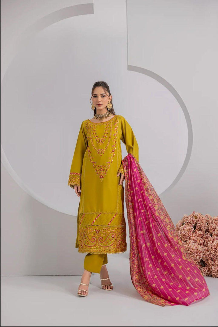 ZAHRA RUBAB 3 PIECE READYMADE CHIKAN KAARI ZR-2426 - Yellow