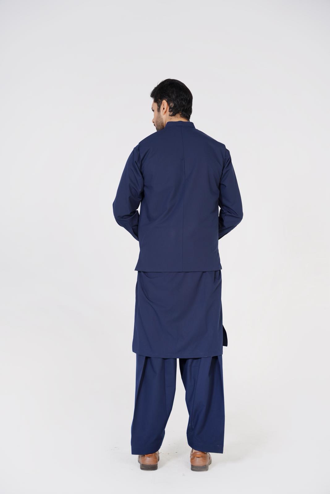 AL-QAISAR MEN'S WAISTCOAT WITH Navy BLUE SHALWAR KAMEEZ AQ-00