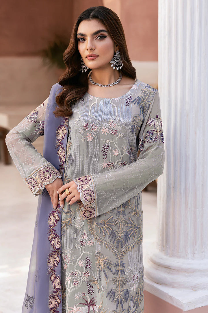 Ramsha 3-Piece Ready to Wear Arzoo Luxury Chiffon Collection - U-102 Grey