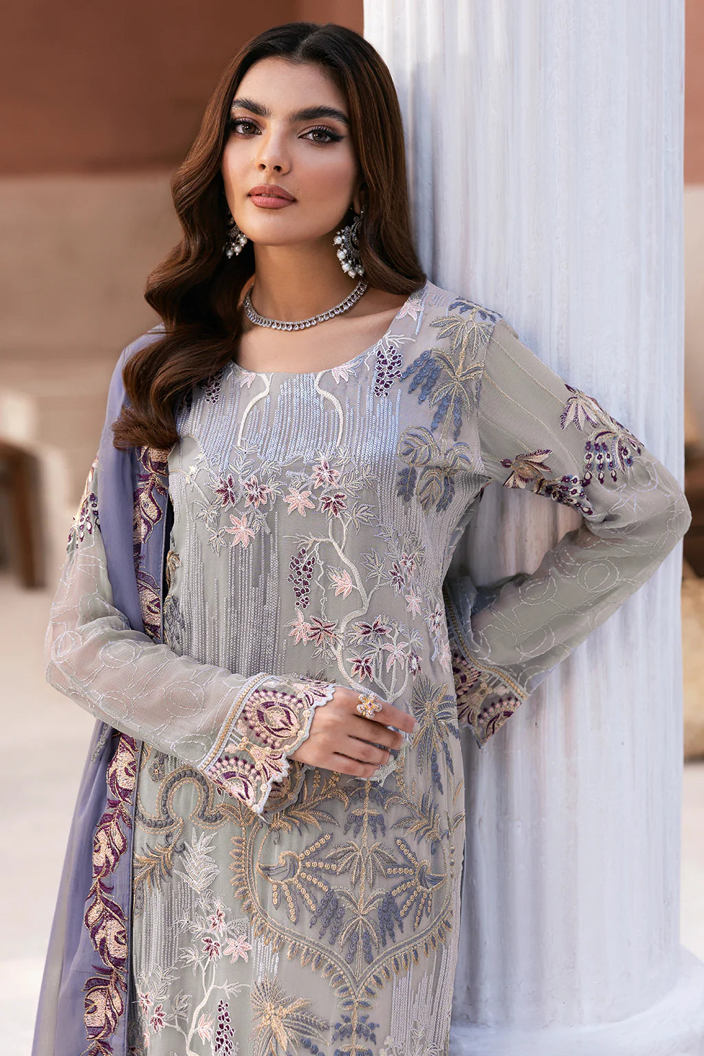 Ramsha 3-Piece Ready to Wear Arzoo Luxury Chiffon Collection - U-102 Grey