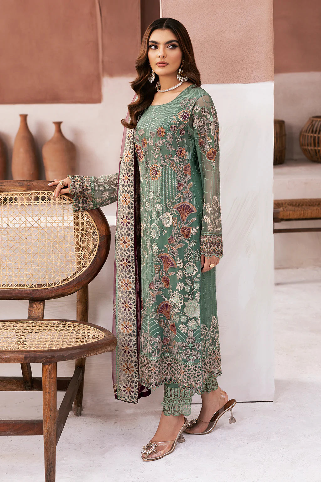 Ramsha 3-Piece Ready to Wear Arzoo Luxury Chiffon Collection - U-103 Green
