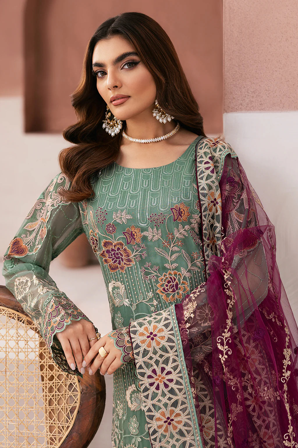 Ramsha 3-Piece Ready to Wear Arzoo Luxury Chiffon Collection - U-103 Green