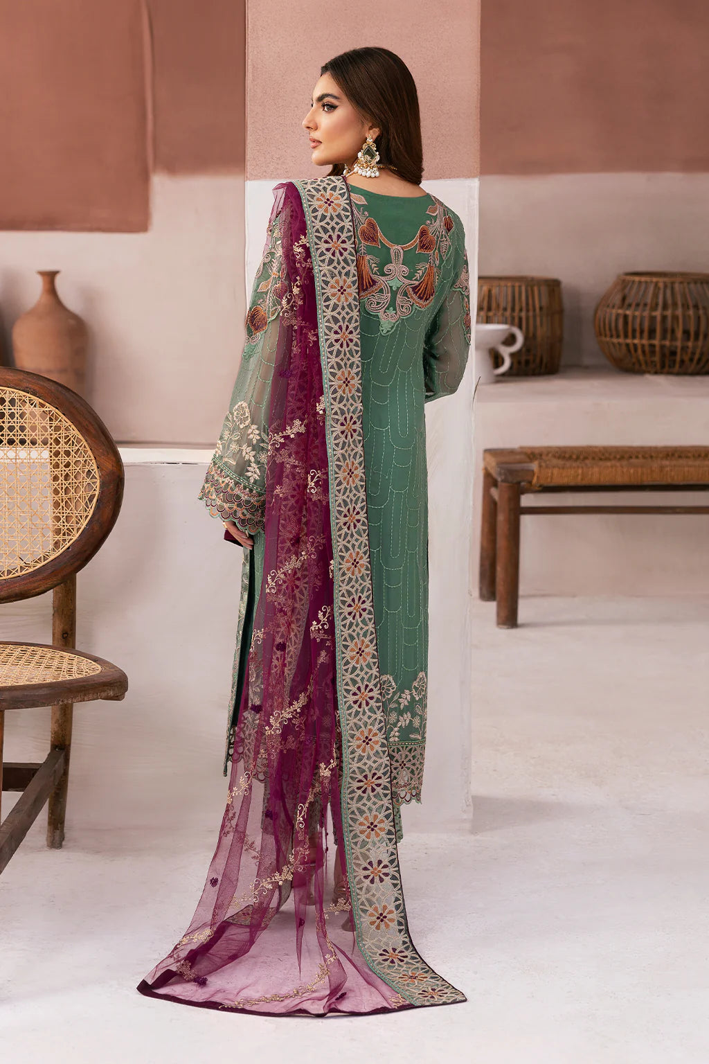 Ramsha 3-Piece Ready to Wear Arzoo Luxury Chiffon Collection - U-103 Green