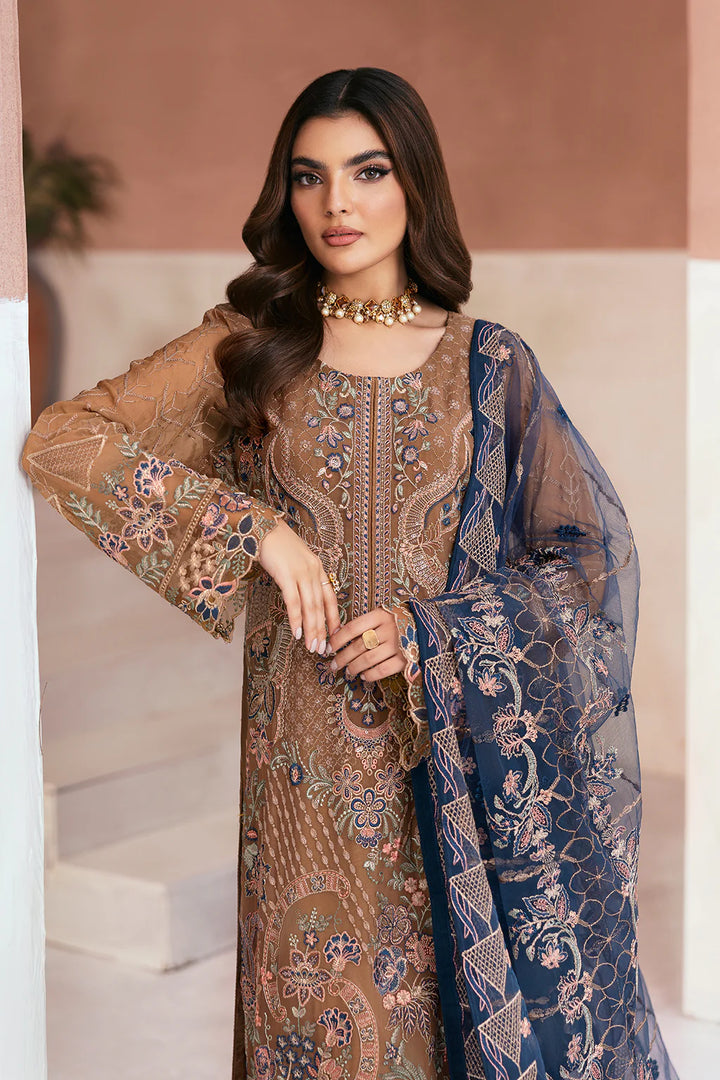Ramsha 3-Piece Ready to Wear Chiffon Collection - U-110 Brown