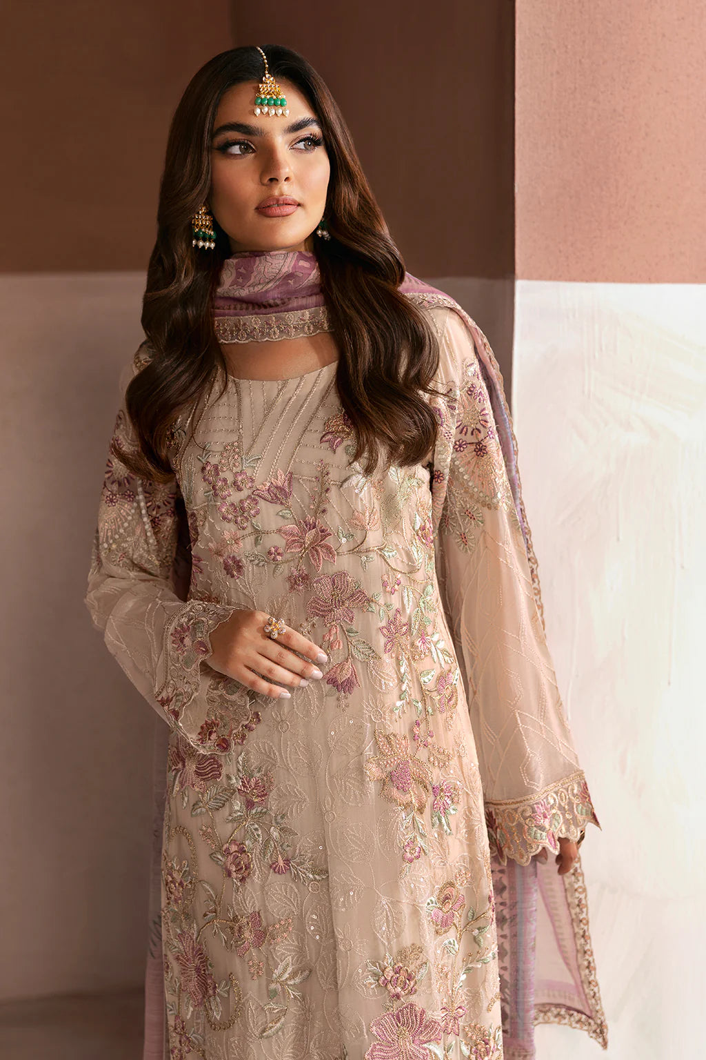 Ramsha 3-Piece Ready to Wear Arzoo Luxury Chiffon Collection - U-111 Beige
