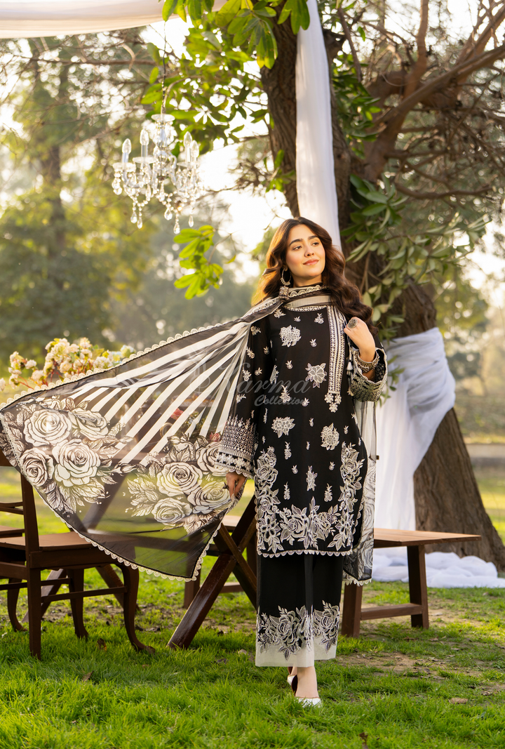 Karma Luxury COTTON Collection –3Piece Ready-to-Wear black KC-1541