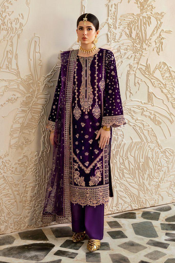 3-PIECE RAMSHA STITCHED EMBROIDERED VELVET V-602