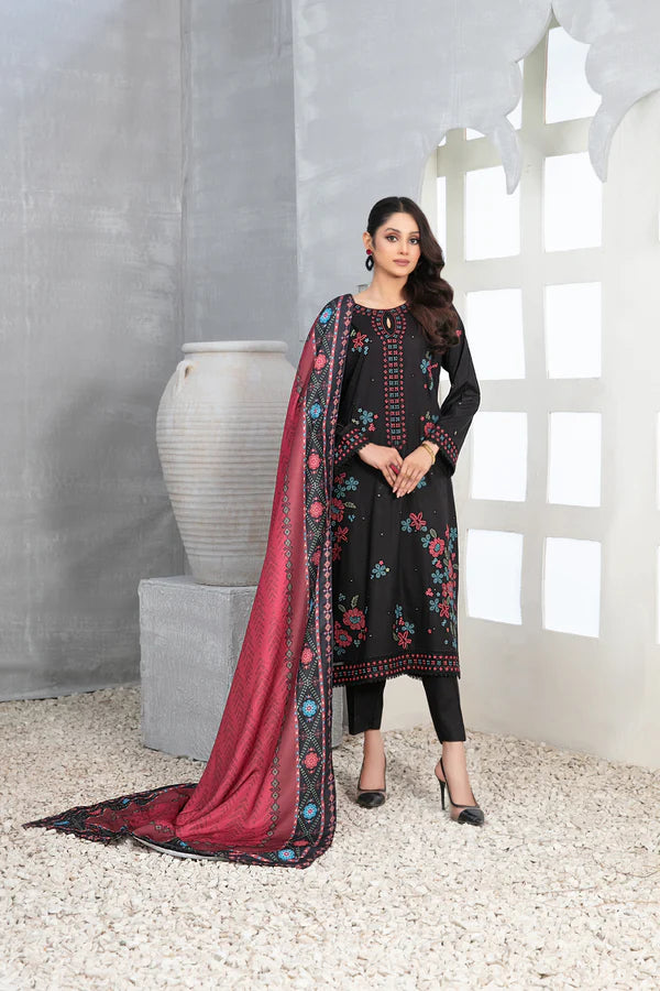 3-PIECE TAWAKKAL FABRICS STITCHED MUHSINA EMBROIDERED STAPLE - DIGIAL PRINTED DUPATTA - D-5489