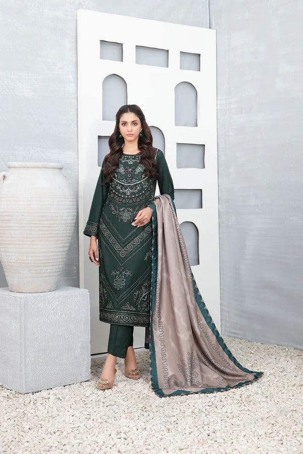 3-PIECE TAWAKKAL FABRICS STITCHED MUHSINA EMBROIDERED STAPLE - DIGIAL PRINTED DUPATTA - D-5488