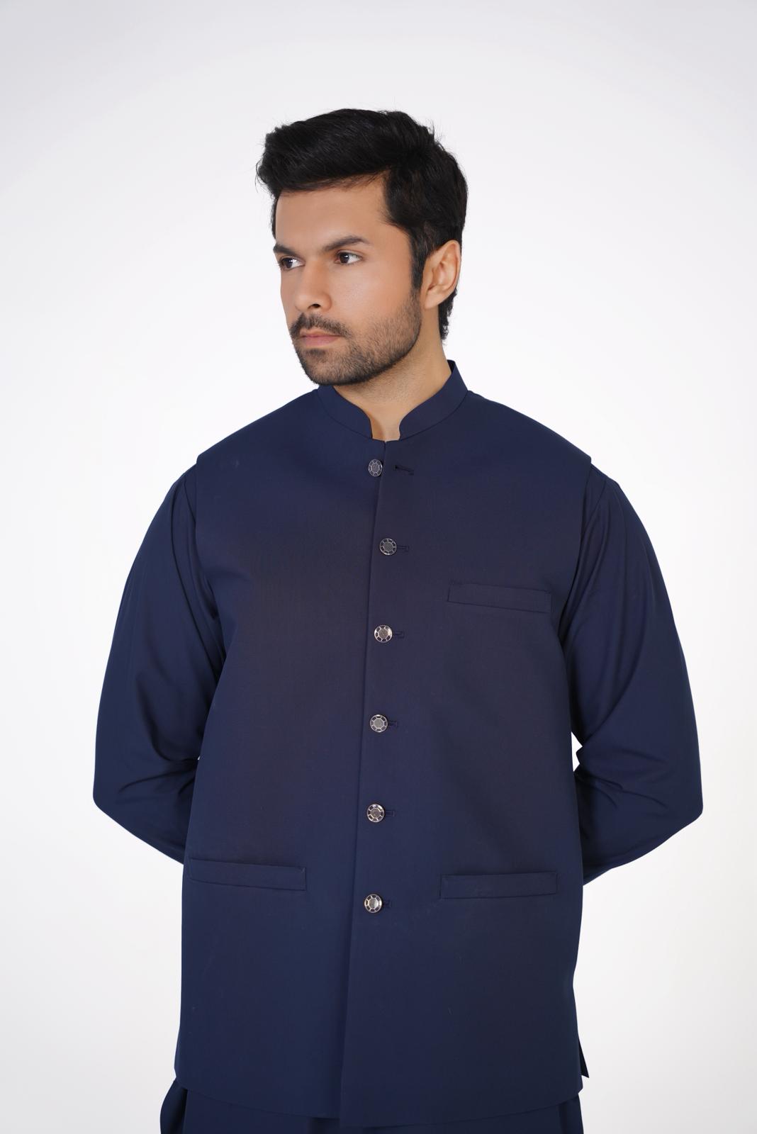 AL-QAISAR MEN'S WAISTCOAT WITH Navy BLUE SHALWAR KAMEEZ AQ-00