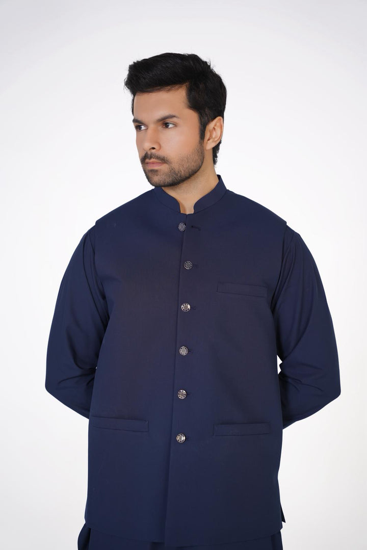 AL-QAISAR MEN'S WAISTCOAT WITH Navy BLUE SHALWAR KAMEEZ AQ-00