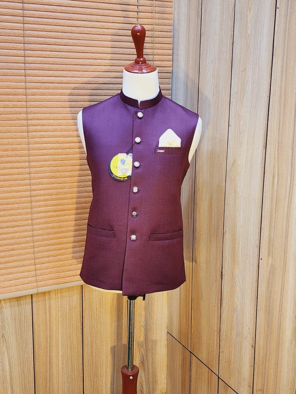Men's Maroon Plain Waistcoat WQ-18